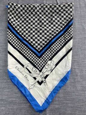 Vintage Christian Dior Silk CD Monogram Houndstooth Quiet Luxury Head Neck Scarf